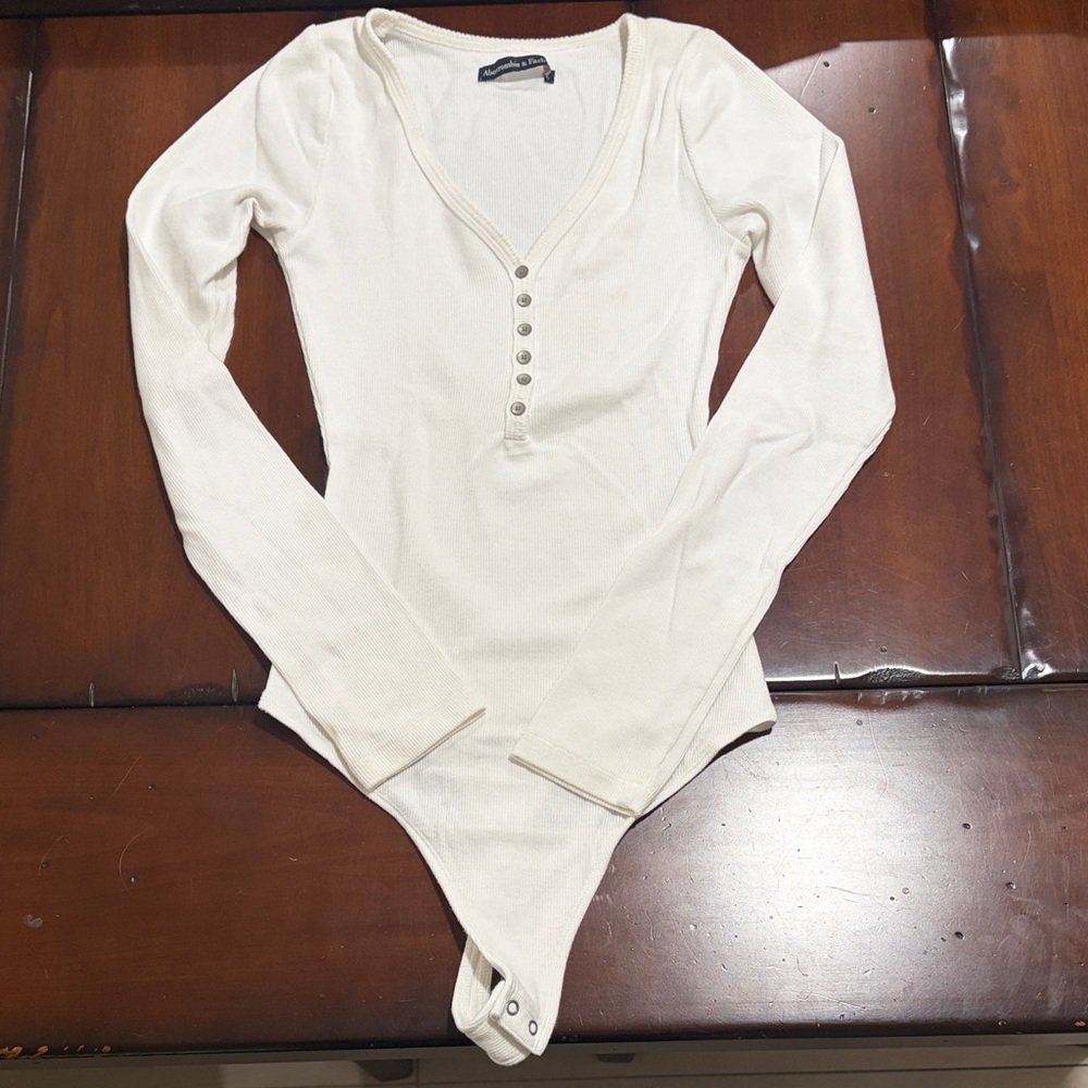 Abercrombie & Fitch White button up Bodysuit Thong